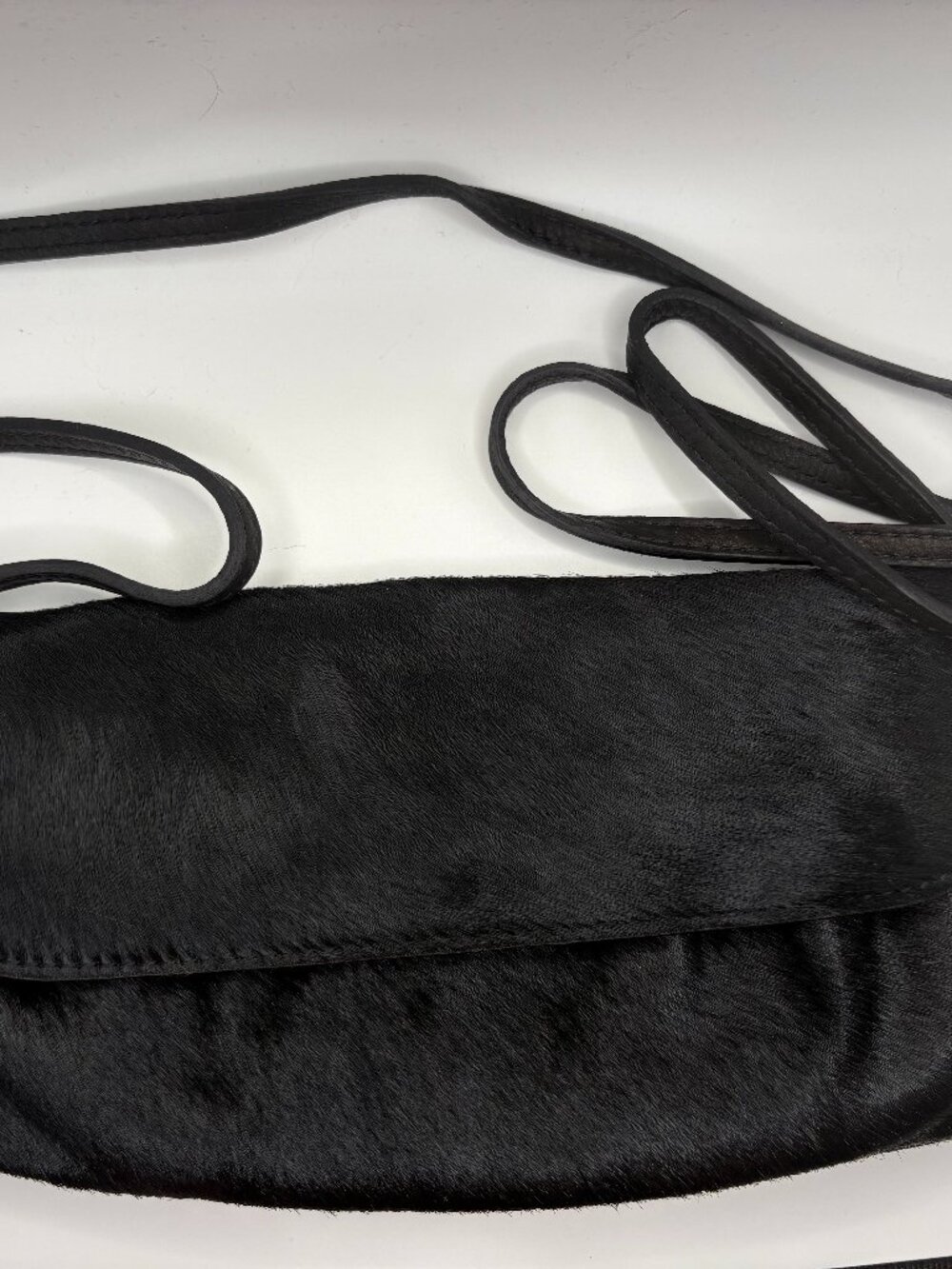 Maurizio Taiuti Black Calf Hair Leather Crossbody Bag Made Italy Red Lining